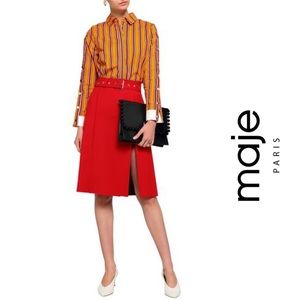 Maje Stripped Cotton Shirt Metal Button Details